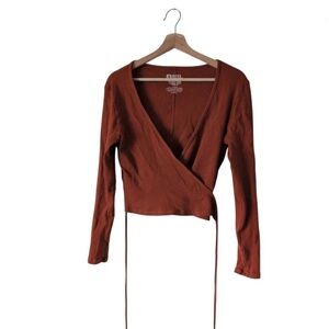 BIG BUD PRESS Wrap Top Paprika Burnt Orange Size 3 (S/M) Long Sleeve Organic
